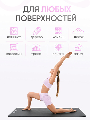 Коврик для фитнеса и йоги 10 мм черный NBR материал