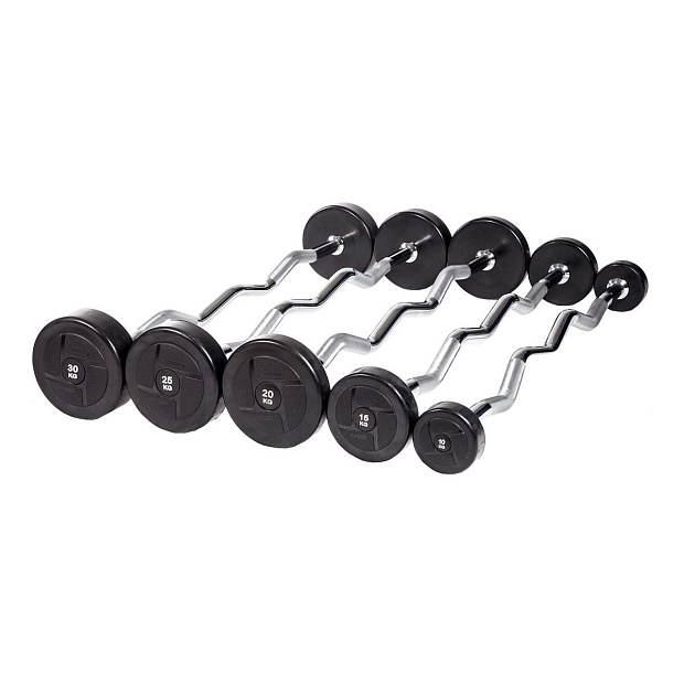 Набор изогнутых обрезиненных штанг (шаг 5 кг, 5 шт) PROFI-FIT 10-30 кг