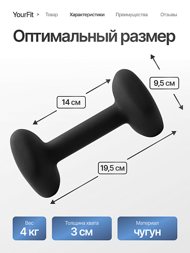 Неопреновые гантели 4 кг черный