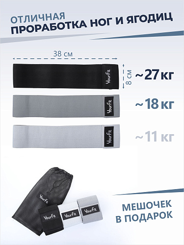 Набор тканевых резинок для фитнеса черного цвета