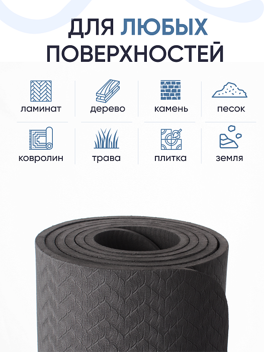 Коврик для йоги и фитнеса TPE 6 мм чёрный