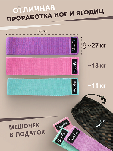 Набор тканевых резинок для фитнеса цветных