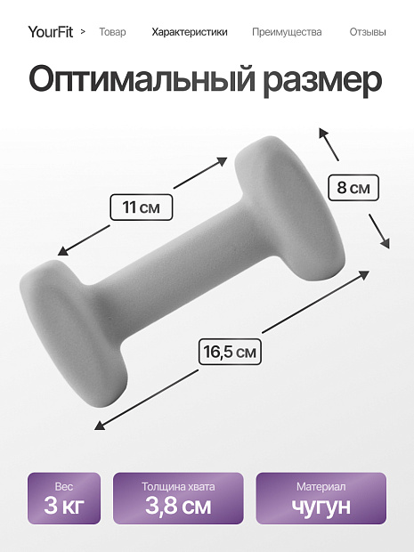Неопреновые гантели 3  серый
