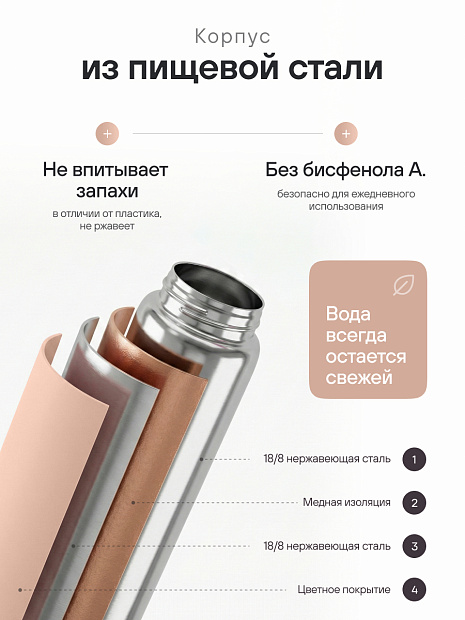 Бутылка для воды спортивная бежевая