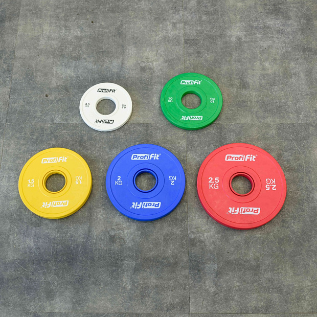 Диск профессиональный обрезиненный (цветной) D51 мм PROFI-FIT 2 кг