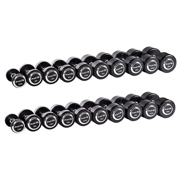 Гантельный ряд профессиональный (шаг 2,5 кг, 10 пар) PROFI-FIT 2,5-25 кг