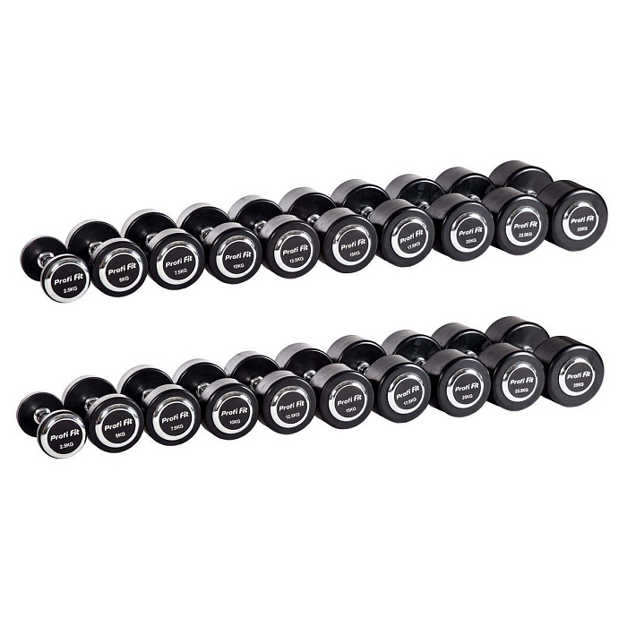 Гантельный ряд профессиональный (шаг 2,5 кг, 10 пар) PROFI-FIT 2,5-25 кг