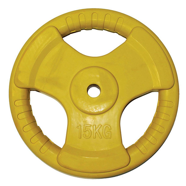 Диск обрезиненный (три хвата, цветной) D26 мм PROFI-FIT 15 кг