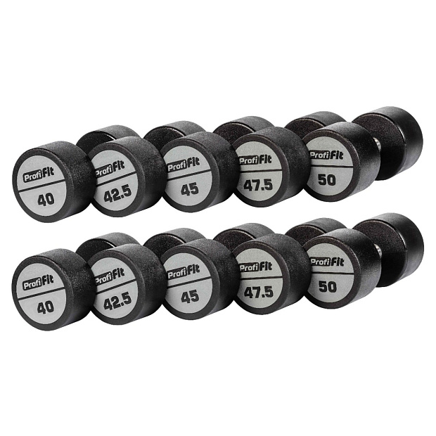 Гантельный ряд полиуретановый (шаг 2,5 кг, 5 пар) PROFI-FIT 40-50 кг
