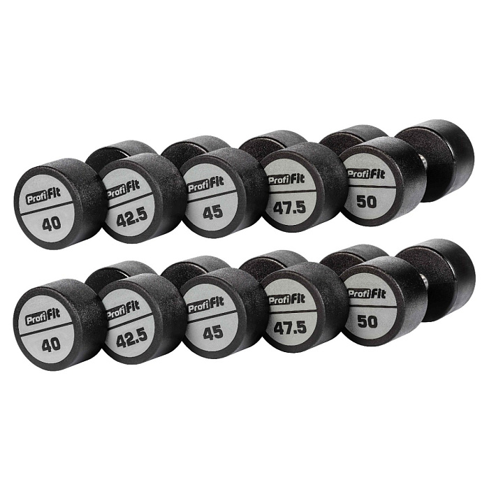 Гантельный ряд полиуретановый (шаг 2,5 кг, 5 пар) PROFI-FIT 40-50 кг