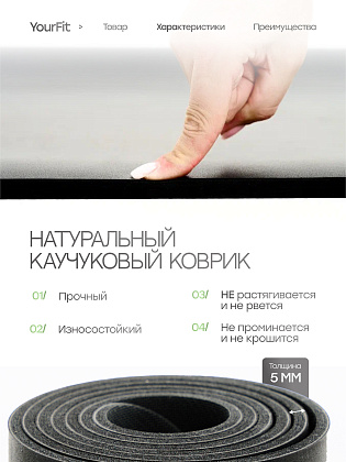 Каучуковый коврик для фитнеса и йоги 5 мм черный