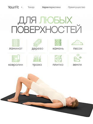 Каучуковый коврик для фитнеса и йоги 5 мм черный