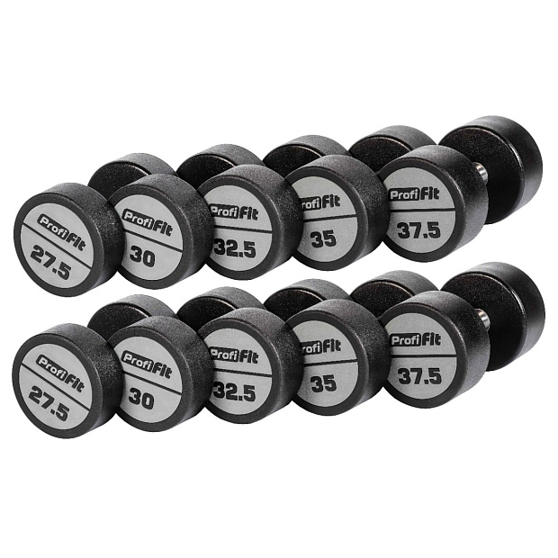 Гантельный ряд полиуретановый (шаг 2,5 кг, 5 пар) PROFI-FIT 27,5-37,5 кг