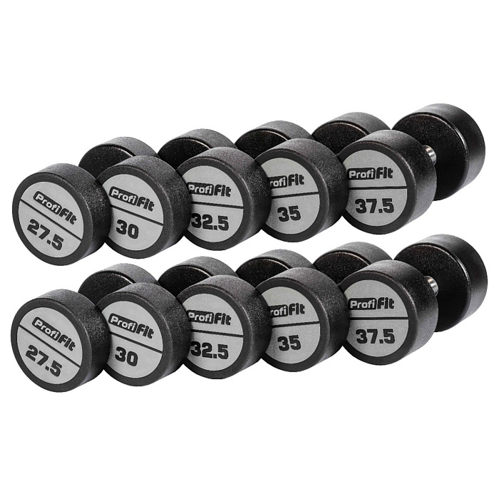 Гантельный ряд полиуретановый (шаг 2,5 кг, 5 пар) PROFI-FIT 27,5-37,5 кг