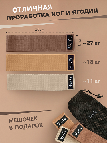 Набор тканевых резинок для фитнеса бежевого цвета