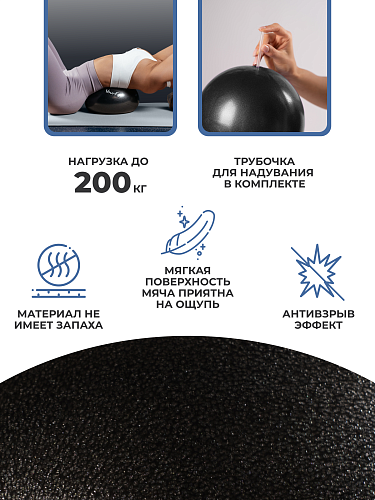 Мяч для пилатеса черный 25 см