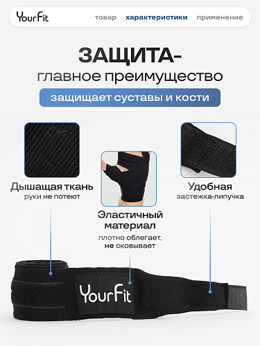 Бинты боксерские черные 3.5 метра